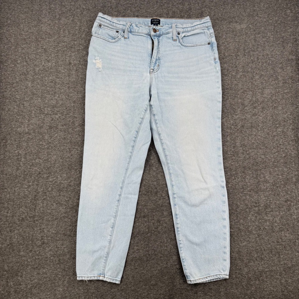 J.Crew Womens 9 Inch Mid-Rise Skinny Jeans Light Wash Distressed Blue Denim 31